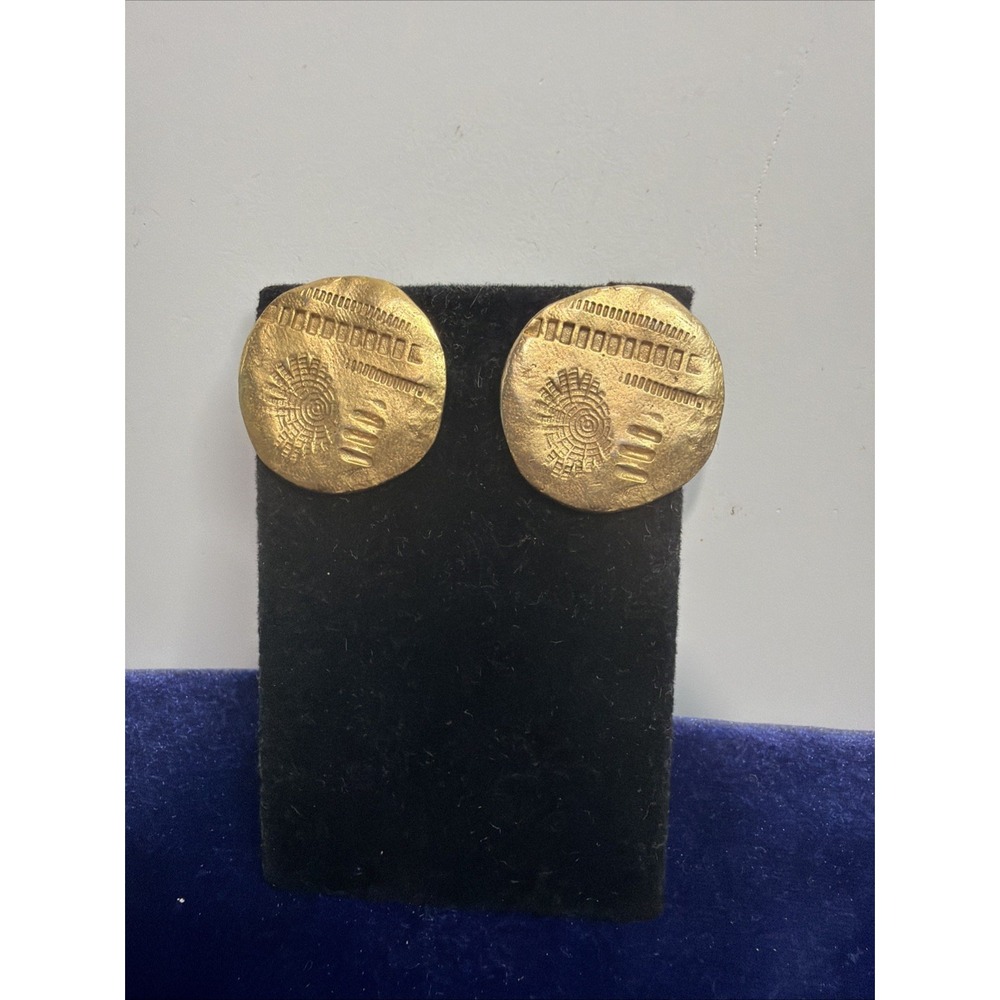 Vintage Gold Tone Coin Roman Pierced Earrings 1 Inch Round Italy Signed 1980s